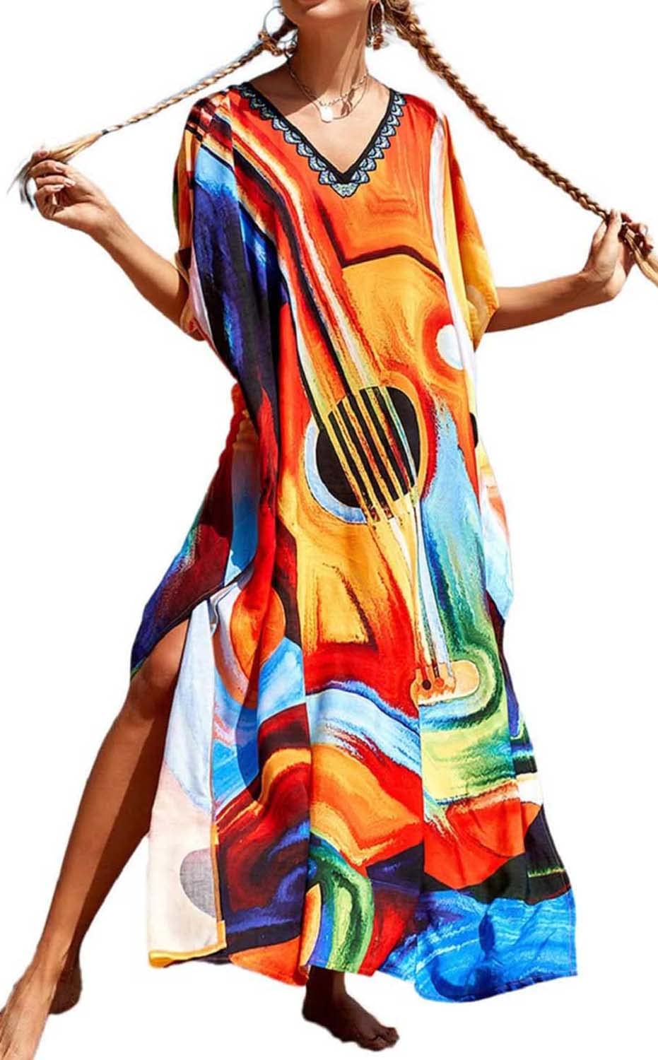 Damen Sommerkleid Strandkleid Kaftan Kleid Lange Bikini Cover Up Sommer Badeanzug Boho Strandponcho Sarong Pareo Elegant Freizeitkleid Nachtwäsche