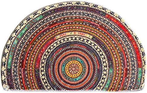 Half Round Door Mat,Semi Circle Bathroom Floor Rug,Mandala Boho Bohemian Non-Slip Welcome Entrance Way Absorbent Bath Mat,Microfiber Tufted Indoor Rug for Kitchen Living Room (Multicolor)