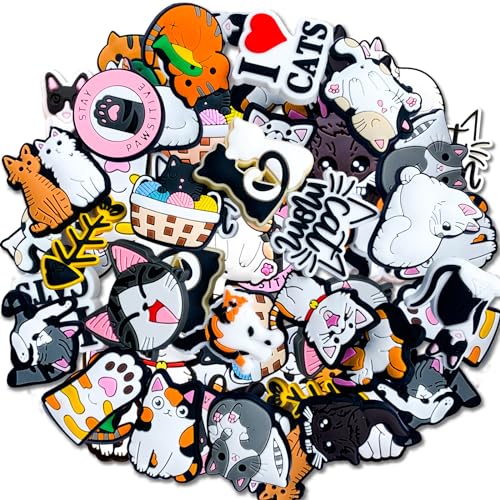 Qimbytar 20Pcs Cat Shoe Charms Fit for Clog Sandals Decoration, Cute Cat Shoe Charms for Kids Teens