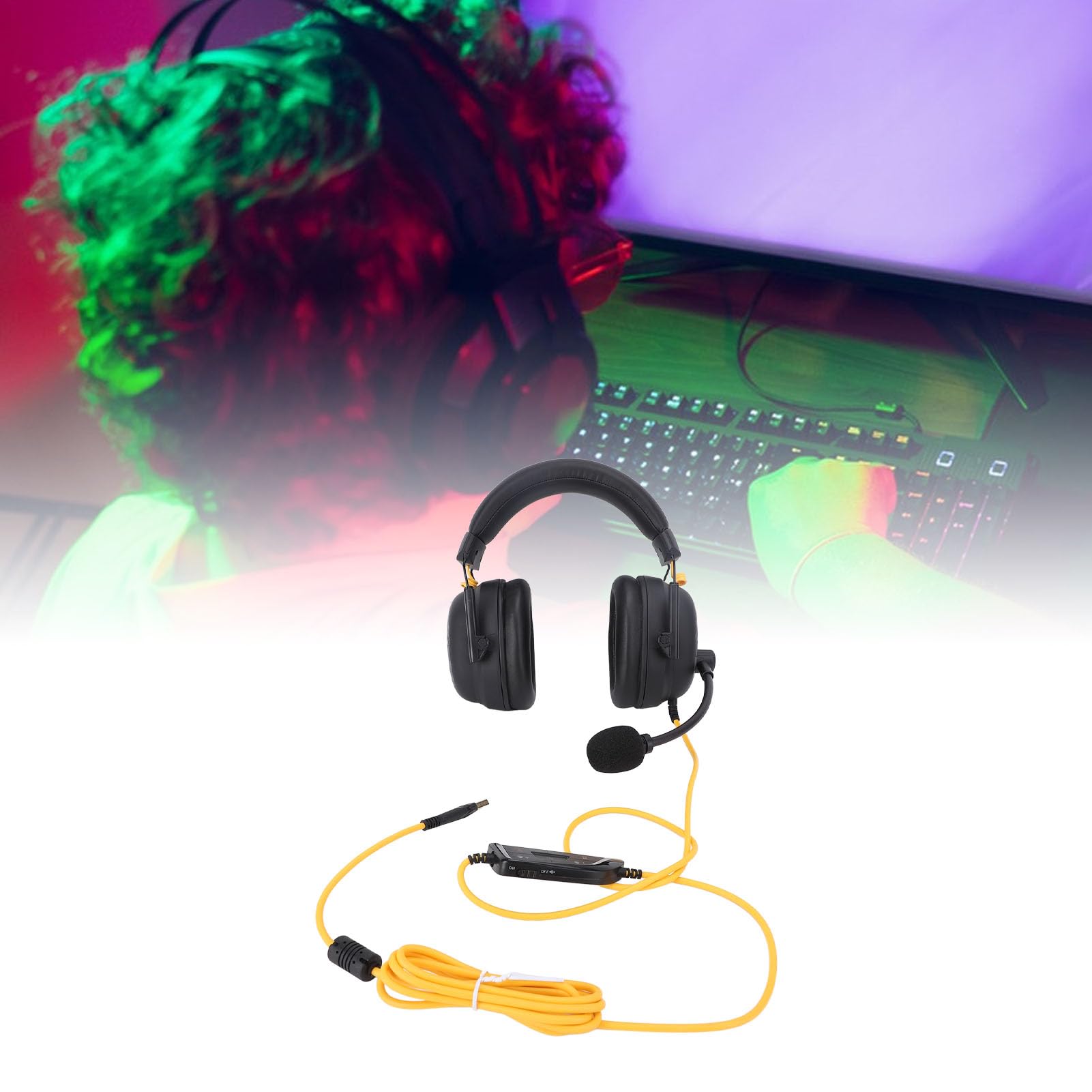 Przewodowy Zestaw Słuchawkowy do Gier USB, Dźwięk Przestrzenny HiFi 7.1, Mikrofon z redukcją Szumów Lekkie i Wygodne Słuchawki Nauszne, Idealne do Gier Komputerowych (BLACK)