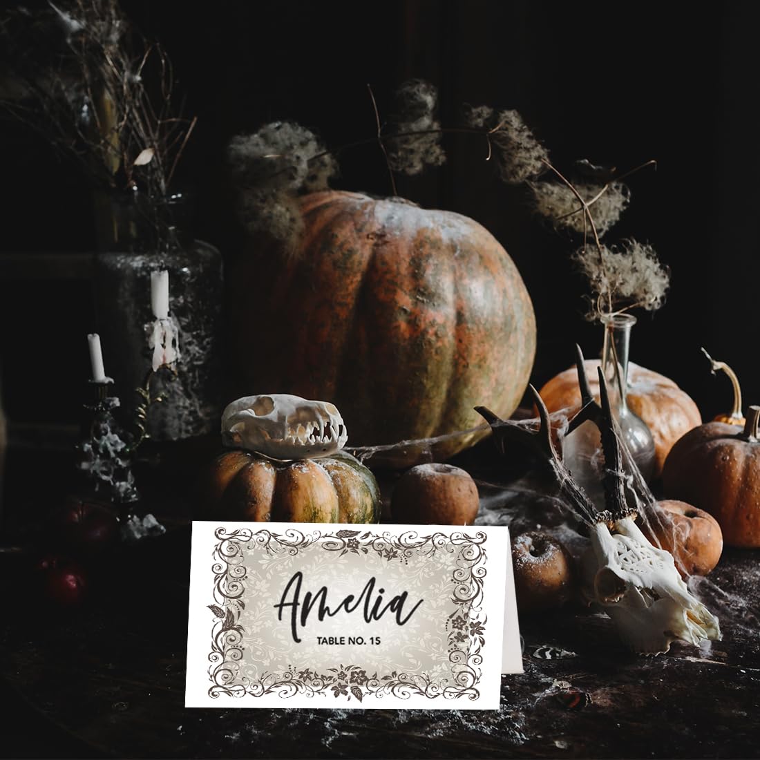 Andaz Press Halloween Name Place Cards for Table Setting, Goth Vintage Frame Blank Food Labels for Party Buffet Cards, Dessert Table Display, Scored Mini Signs Food Display, 24 Pack 2 x 3.5