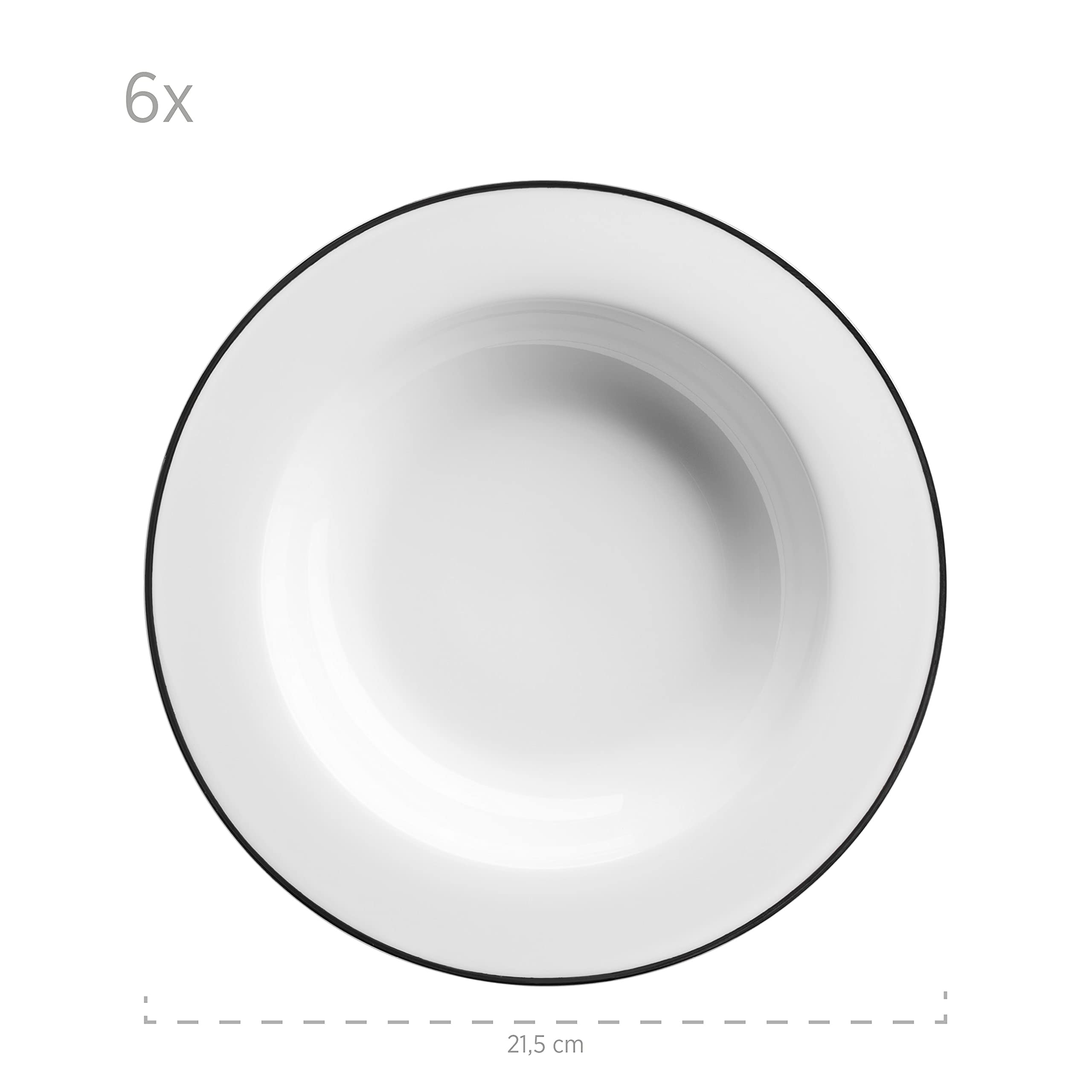 Mäser, Série Nola - Service de table moderne pour 6 personnes - Blanc avec bord noir - 12 pièces avec assiettes plates et assiettes creuses - Service de table rond - Blanc