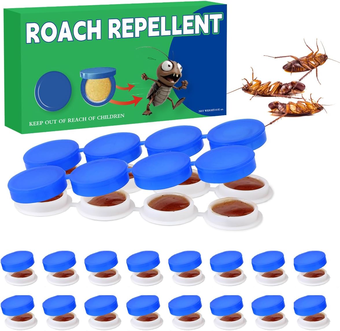 16PCS Roach Bait & Killer, Roach Repellent Stations for Nest Repellent of Indoor Infestations, Effective Solution for Small to Large Cockroaches, Easy to Use, Ideal for Hidden Areas