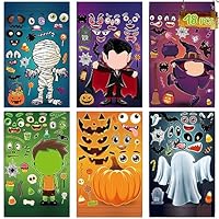 48 Sheets Halloween Stickers Crafts for Kids Toddlers, Make Your Own Halloween Stickers Halloween Goodie Treat Bag Stuffers Halloween Horrible Game Activities for Kids Toddlers Halloween Party Favors