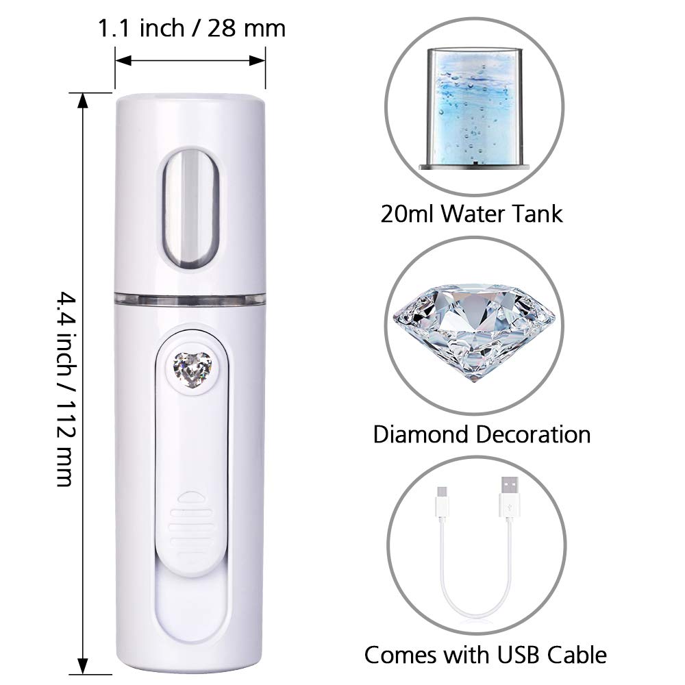 Nano Brumisateur Electrique Vaporisateur Eau Humidificateur Poche Pulvérisateur Rafraichissant pour Soin du Visage, Extension de Cils, Cheveux (Blanc)