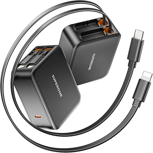 SUPERONE Cargador de pared retráctil de 62 W con cables duales, bloque de cargador USB de 3 puertos, cargadores de iPhone de 35 W de carga rápida