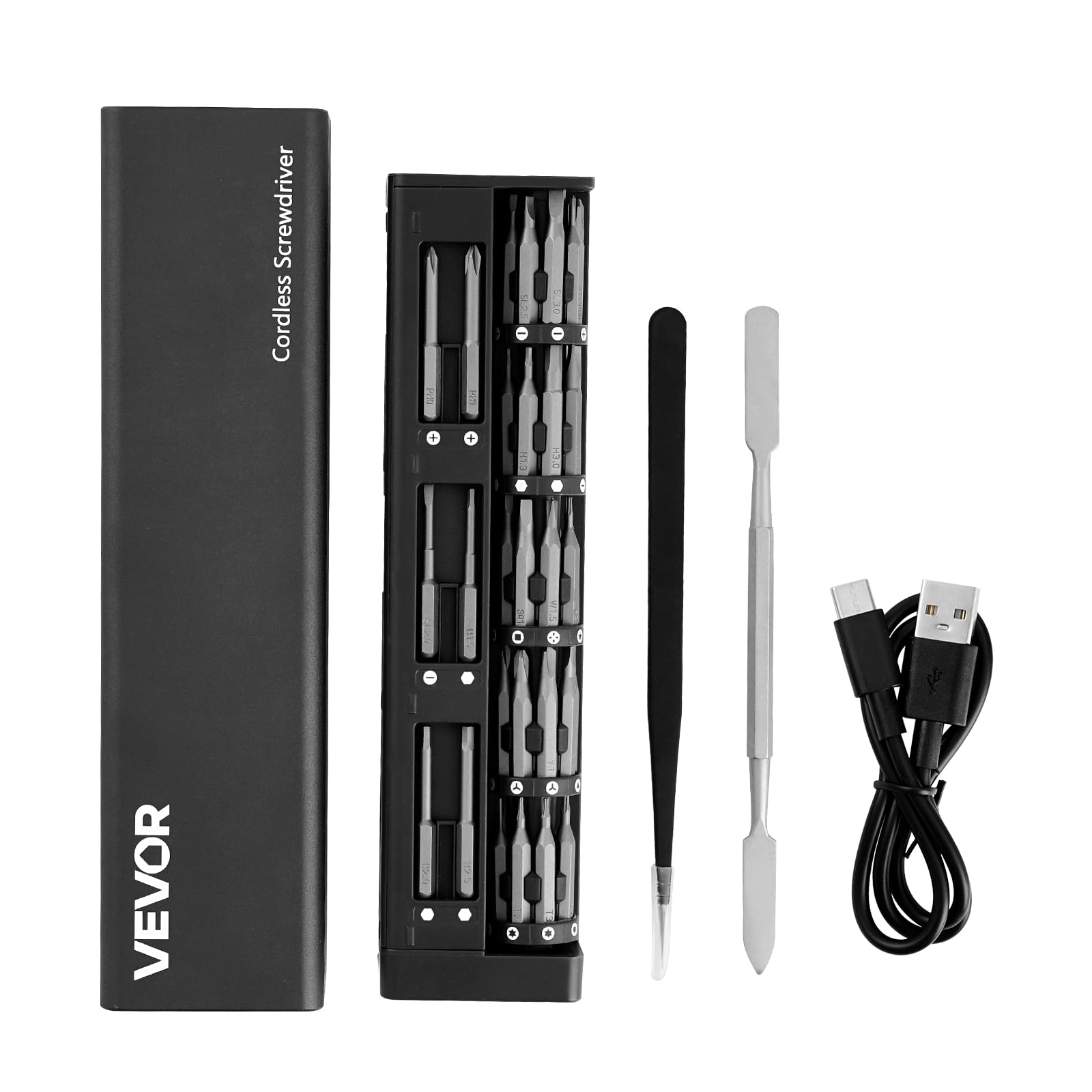 VEVOR Kit de Tournevis de Précision avec 52 Embouts Magnétiques, Mini Tournevis Électronique avec Coffret Magnétique, Embouts en Acier S2, Éclairage LED, pour Réparation d'Appareils Électroniques