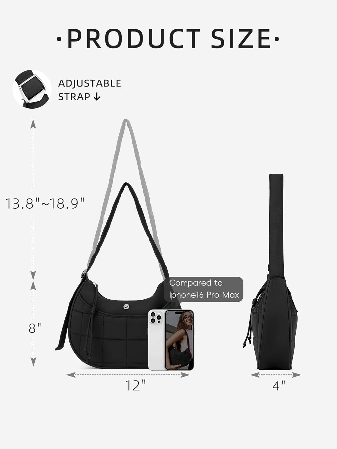 WESTBRONCO Puffer Crescent Shoulder Bags for Women Puffy Quilted Handbags, Nylon Shoulder Purse with Adjustable Strap - Image 3