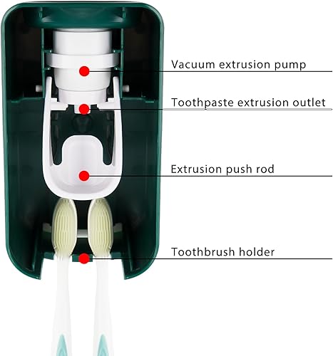 Miniatura 4 de Soporte para cepillos de dientes con 2 ranuras y dispensador de pasta de dientes montado en la pared, exprimidor automático de pasta de dientes, 2