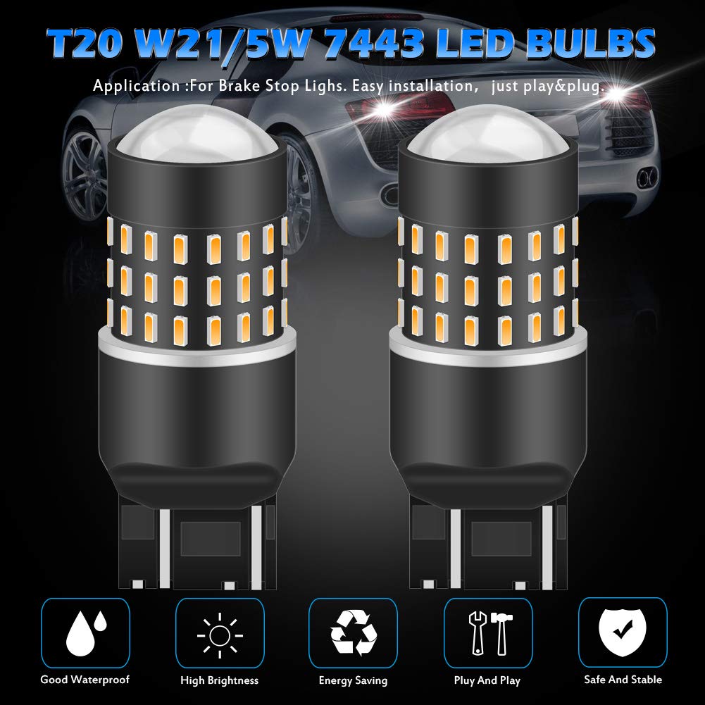 KATUR 7440 7443 7444NA 7441 7444 992 żarówka LED 3014 54 chipsety 650 lumenów zamiennik do kierunkowskazu cofania wstecznego cofania ogona hamowania światła postojowe, bursztynowe (opakowanie 4 szt.)