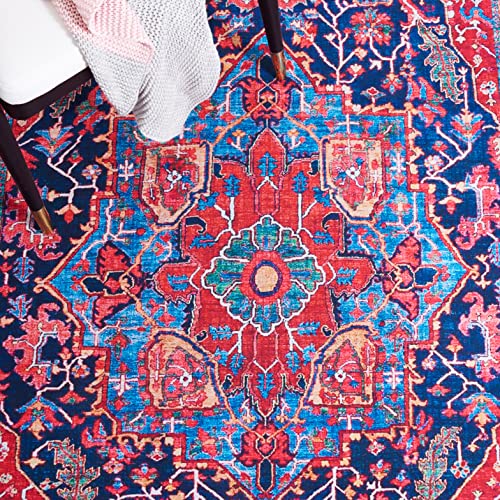 Alfombra lavable Tucson azul marino con base antideslizante de pelo corto 7