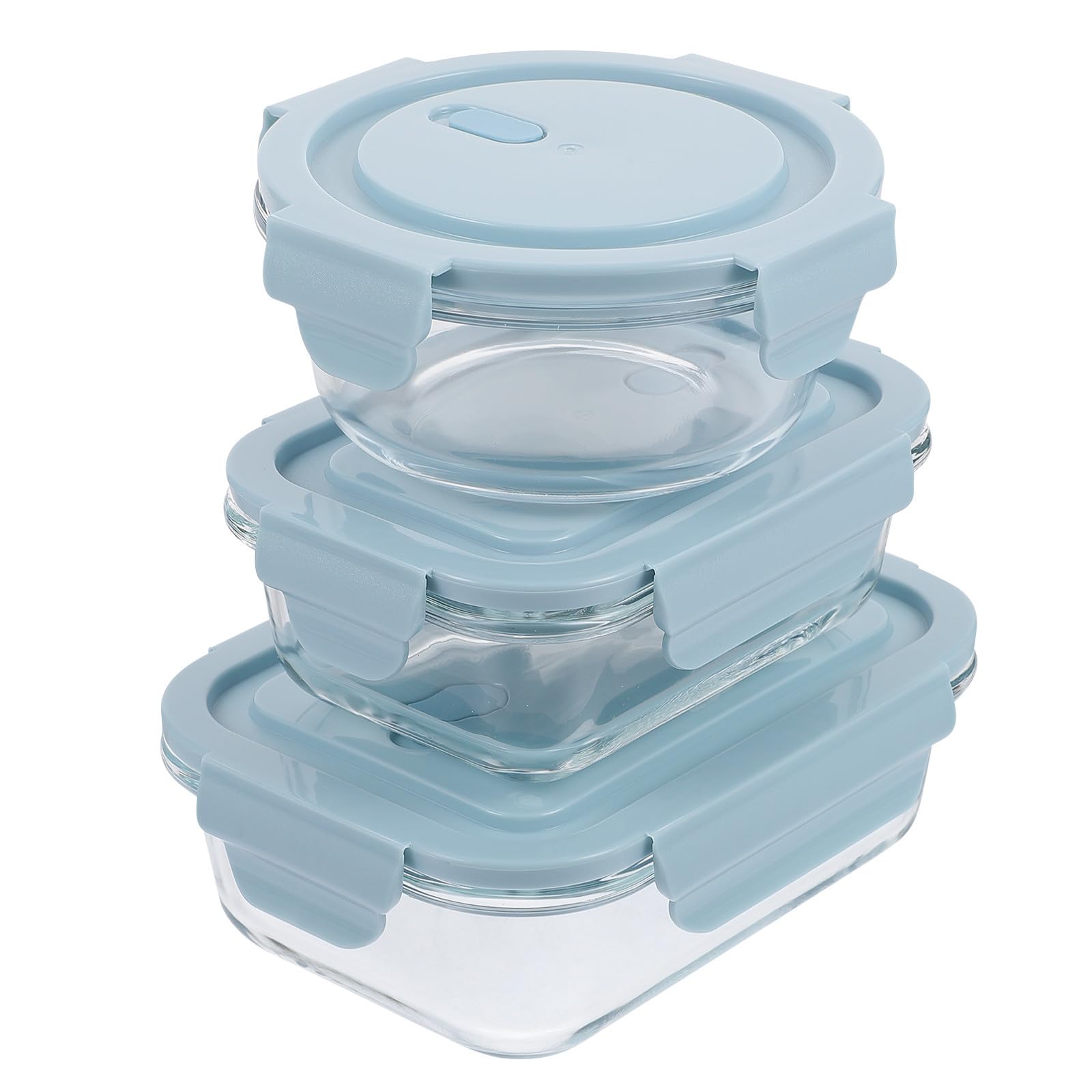 Tofficu Bento Box 3pezzi in Vetro, Contenitore Pratico Blu