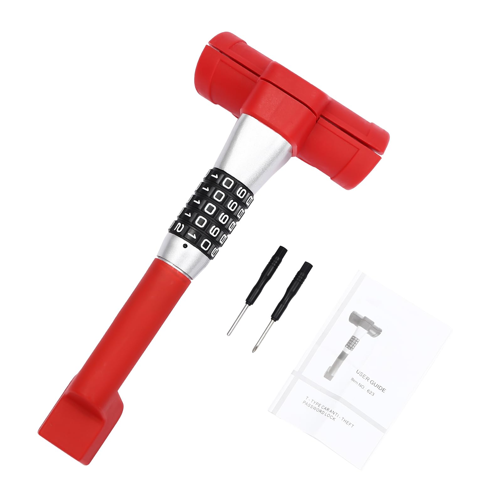 Antivol universel pour volant de voiture - Protection antivol - Avec tournevis - Avec tournevis - Rouge moderne