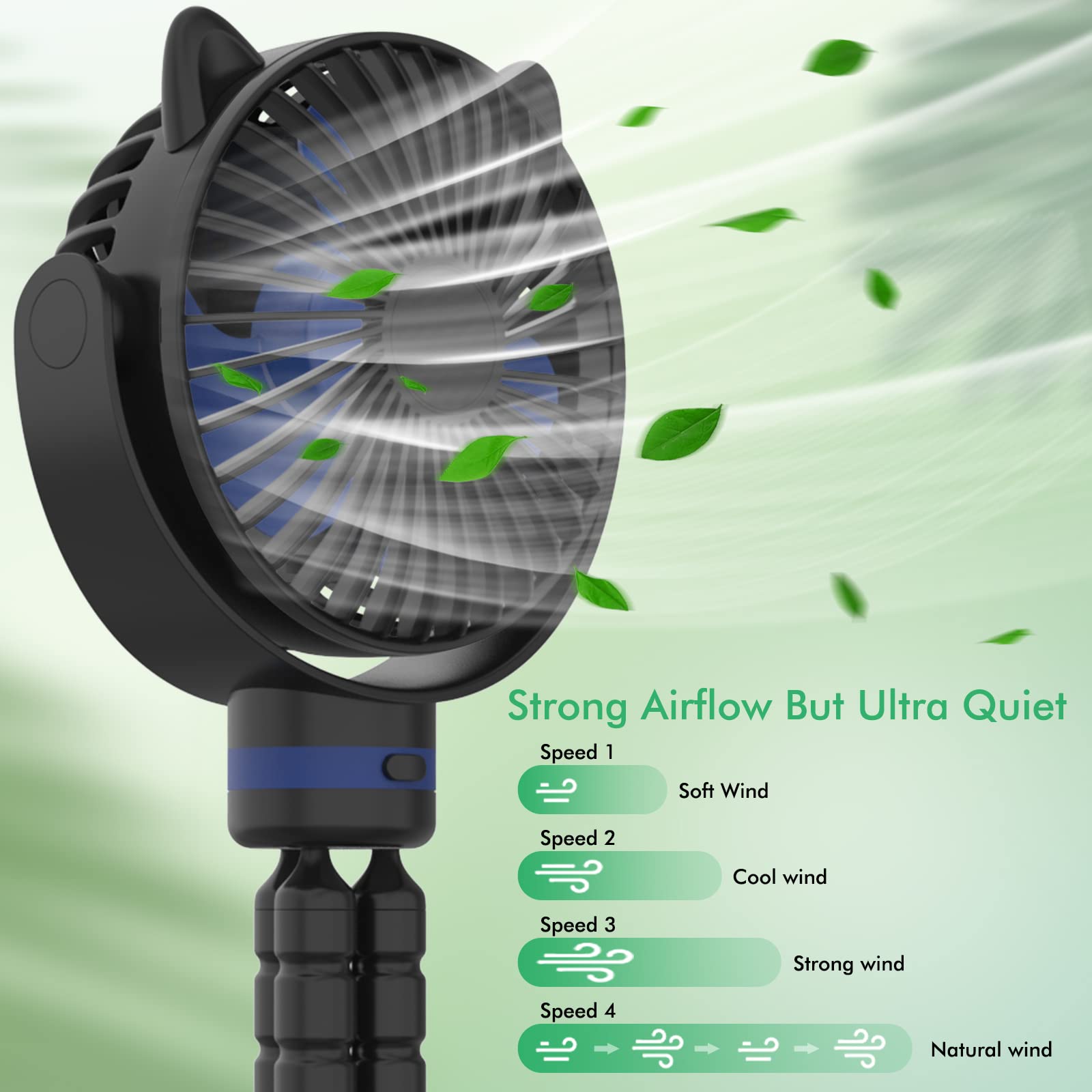 ITSHINY Kinderwagen Ventilator, Leise Kinderwagenlüfter mit Flexibler Stativ, Tragbarer Ventilator, Tischventilator, Handventilator Wiederaufladbare 4000 mAh für Kinderwagen Autositz Fahrrad Camping
