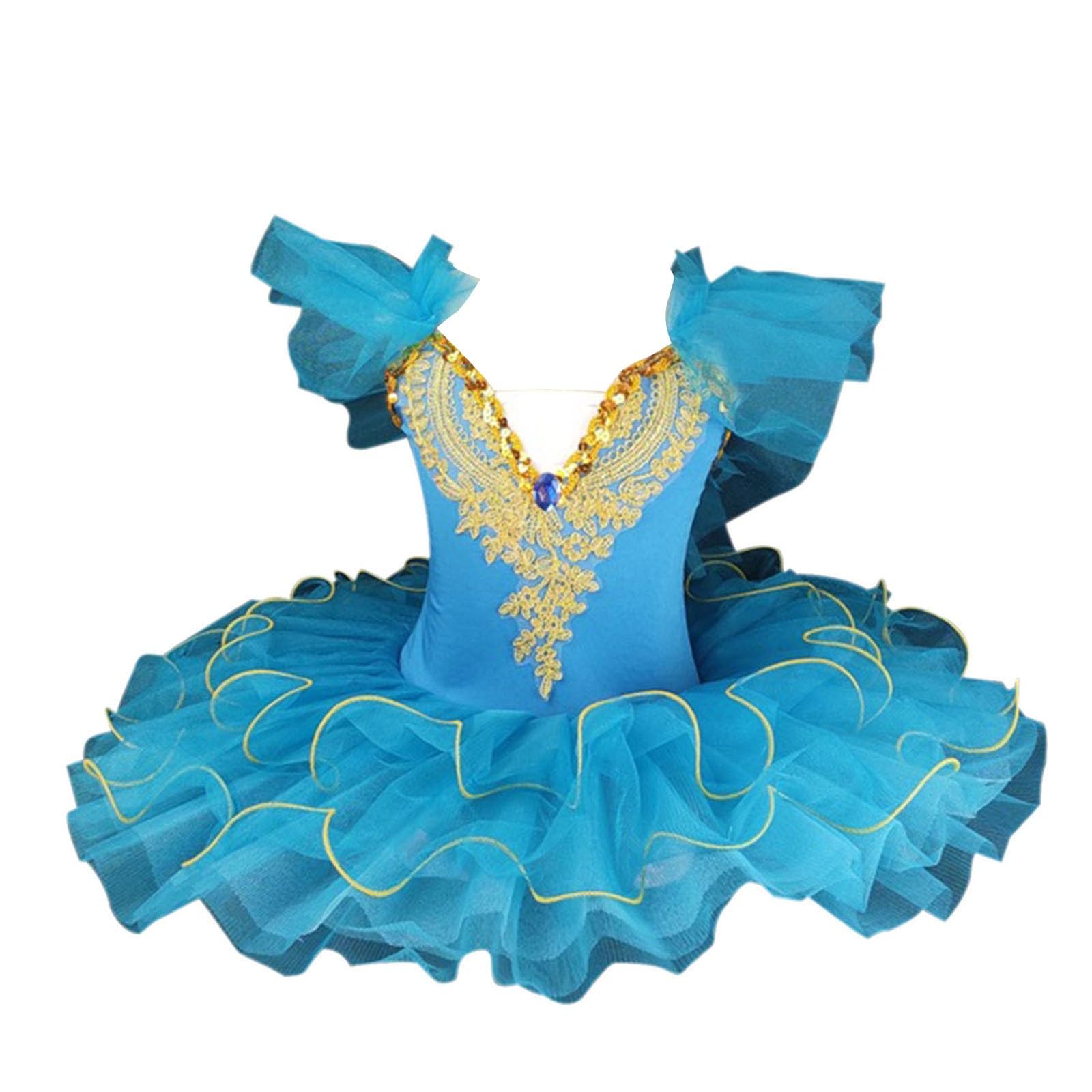Sparkling Princess Dress for Girls, Toddler Ballerina Costume Kids Tulle Cami Dresses Embroidered Swan Lake Costume Flutter Sleeve Glitter Sequins Ballet Tutu Dance Leotard Christmas Party Dress