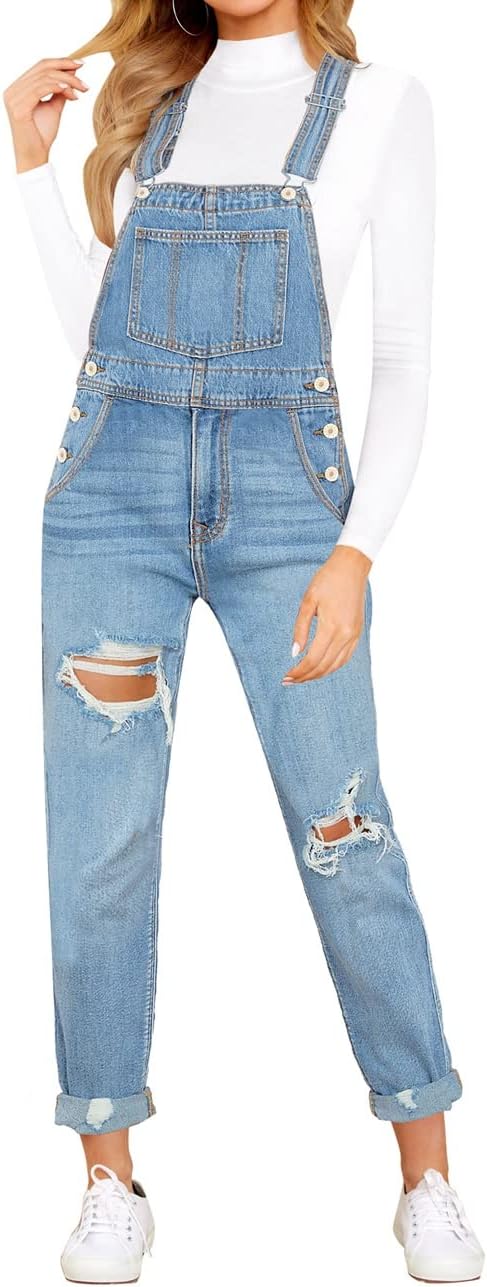 Vetinee Womens Classic Adjustable Straps Pockets Denim Bib Overalls Jeans Pants