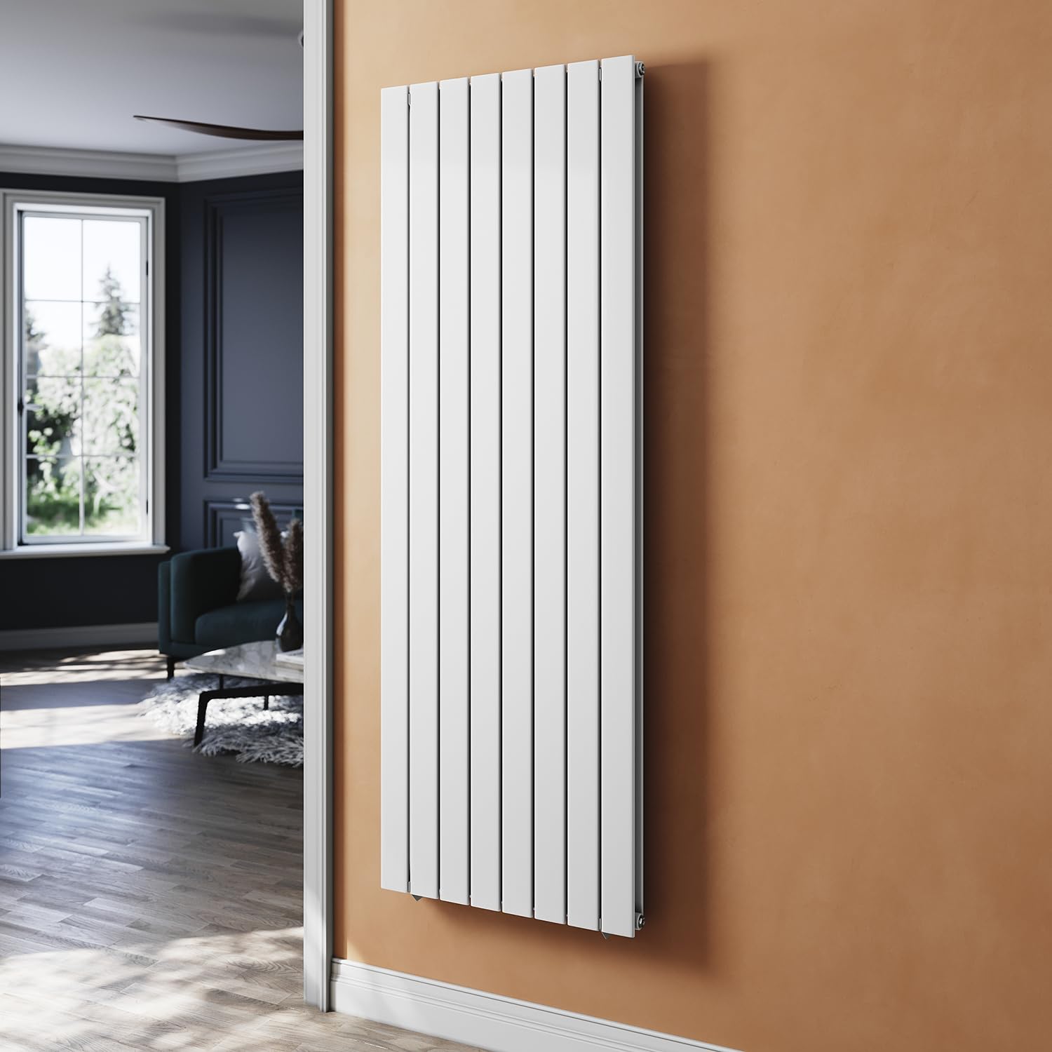 Termosifone piatto per bagno - Bianco - 1800 x 619 mm - Design verticale - Doppio strato - Collegamento centrale