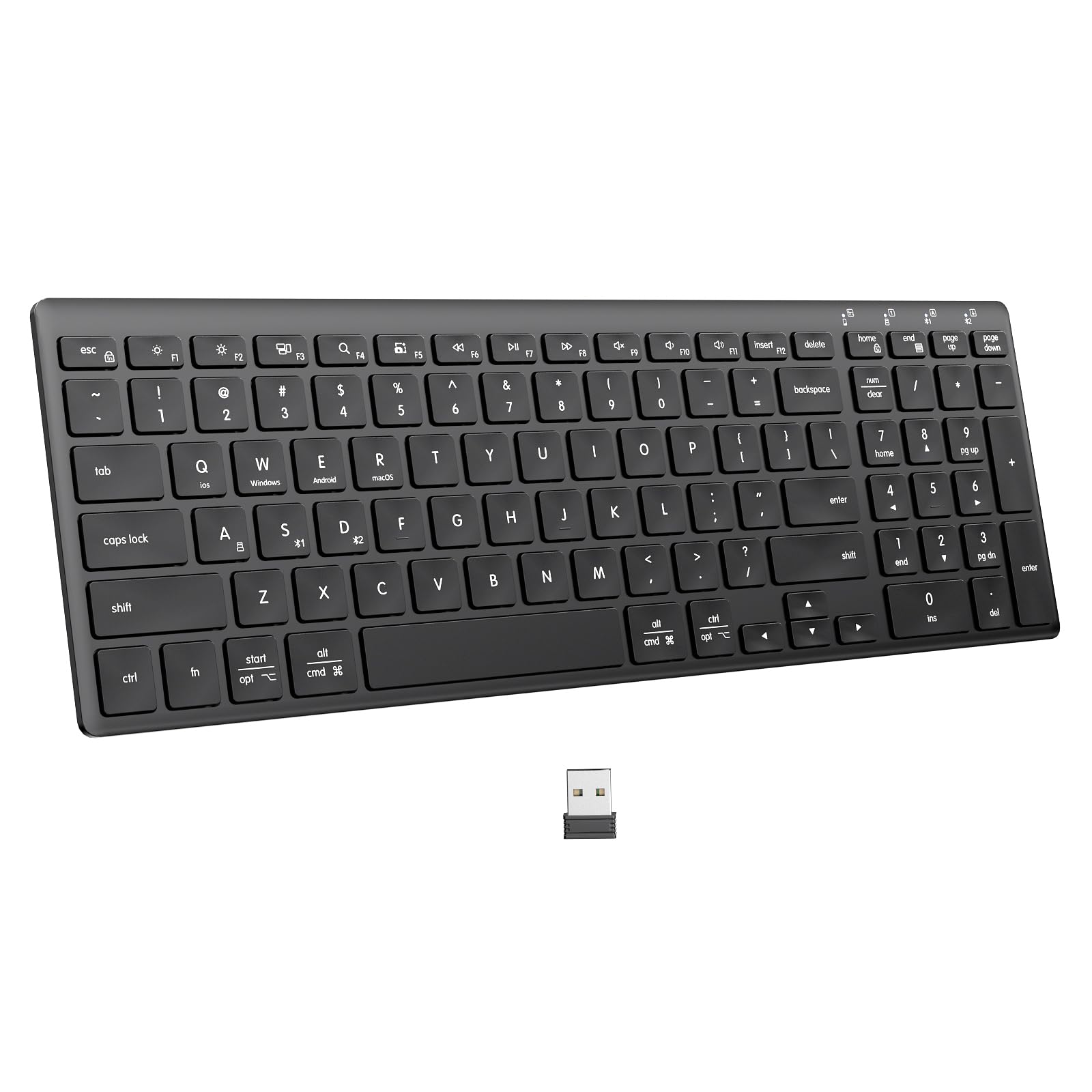 INFINMIND Tastiera Bluetooth wireless ultra sottile con compatibilità multi-dispositivo, tastierino numerico, design ergonomico, tastiera compatta per computer Windows, Mac, laptop, Android