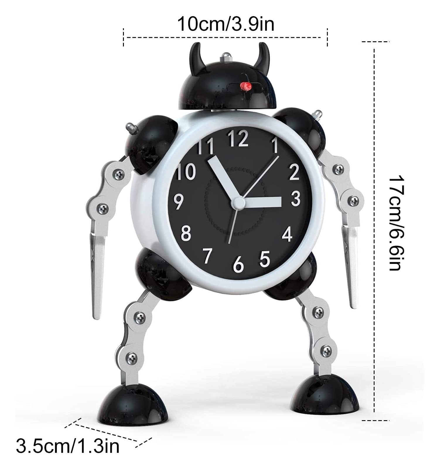 Budzik dla dzieci, robot budzik dzieci analogowy budzik bez tyknięcia cichego budzika dla chłopców dziewcząt, najlepszy prezent (niebieski) (Color : Black)