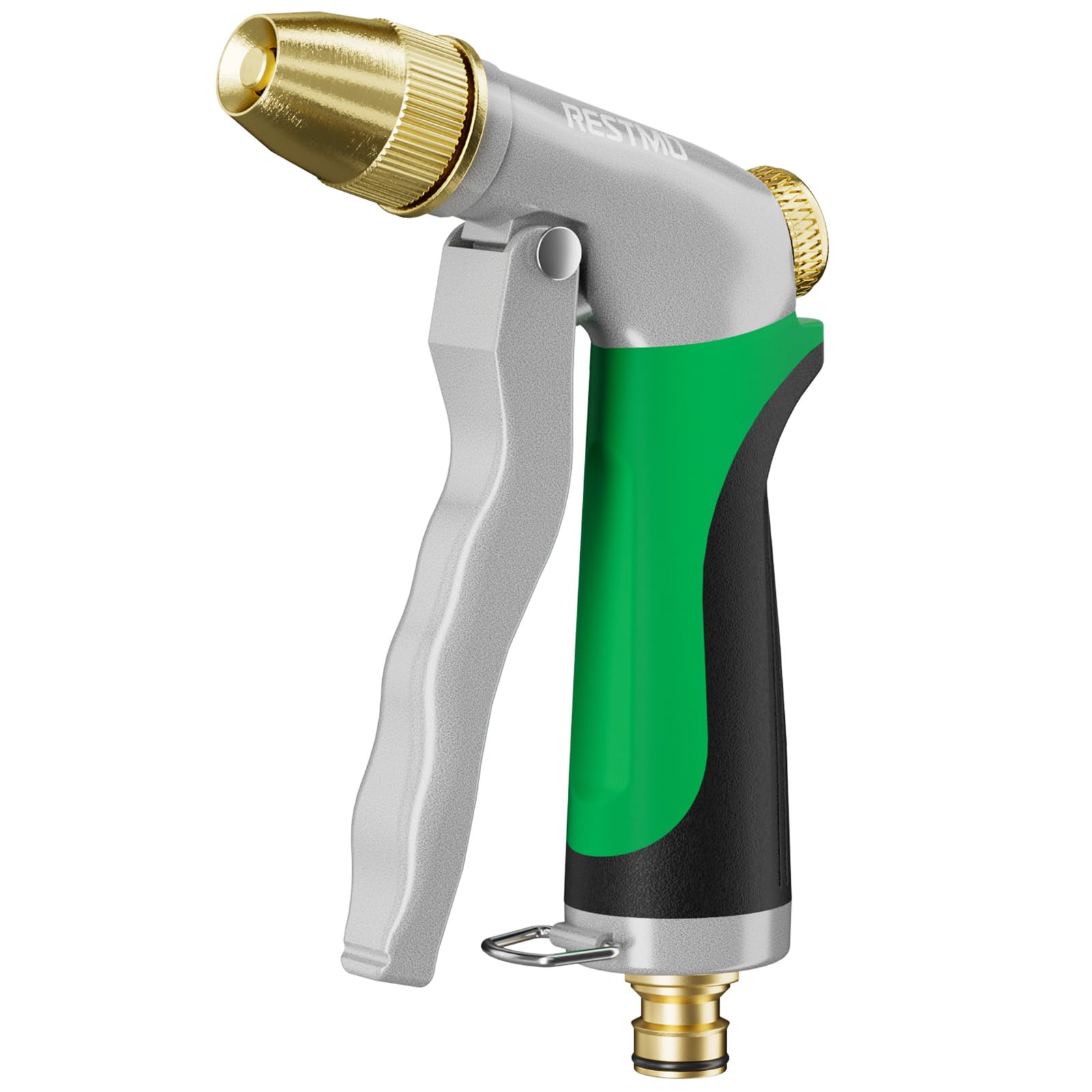 RESTMO High Pressure Hose Pipe Spray Gun, 100% Metal Garden Hose Gun with Solid Brass Head, Adjustable Water Flow, 4 Spray Patterns, Ideal for Car Washing, Gardening, Patio & Window Cleaning, Green โ image 1