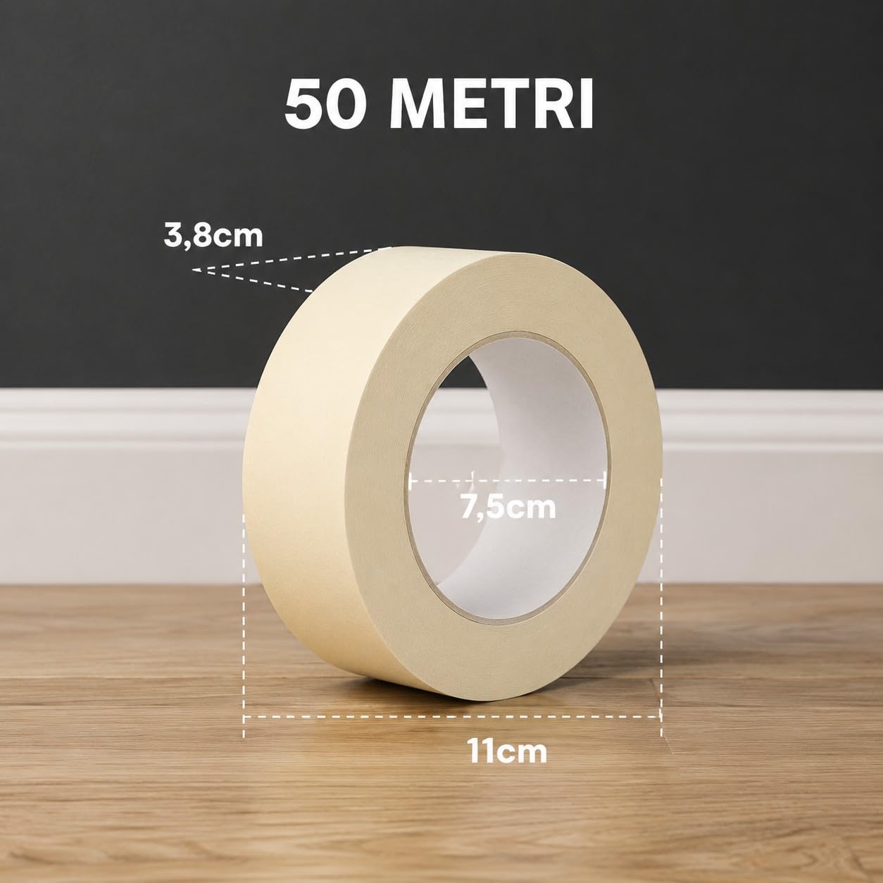TANIASHOP Nastro Adesivo Carta Gommata 48 Rotoli 38mm X 50mt per Mascheratura imbianchino Carta Professionale Riciclabile Resistente Preciso e Versatile Nastro per Carrozziere e Lavori di Pittura