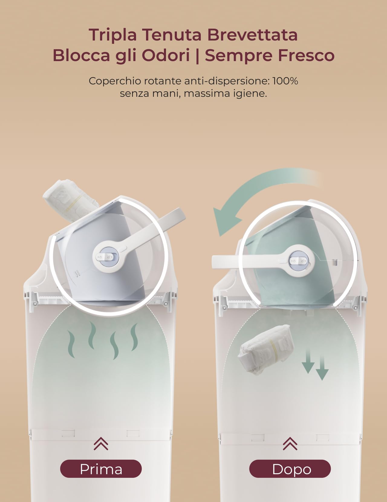 momcozy Mangiapannolini con Sistema Antiodore Brevettato a Tripla Sigillatura, Bidoncino Getta Pannolini ad Altezza Ergonomica, Finestra Visiva, Blocco Sicurezza, Usa Sacchetti Standard