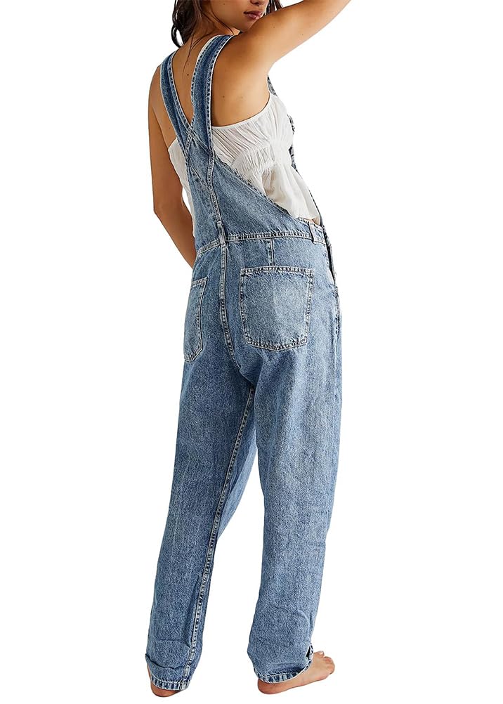 ORANDESIGNE Salopette Casual Stretch Denim Donna Jeans Tuta con Tasche Ragazza Sciolto Overall Lunga Dungarees Casual Pantaloni Bavaglino Jumpsuit Moda Hippie Cinturino
