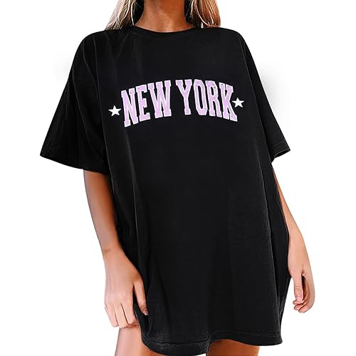 Fenxxxl Womens Round Neck Oversized Tshirts Loose Casual Summer Shirts Junior Tops Boyfriend Graphic Tees