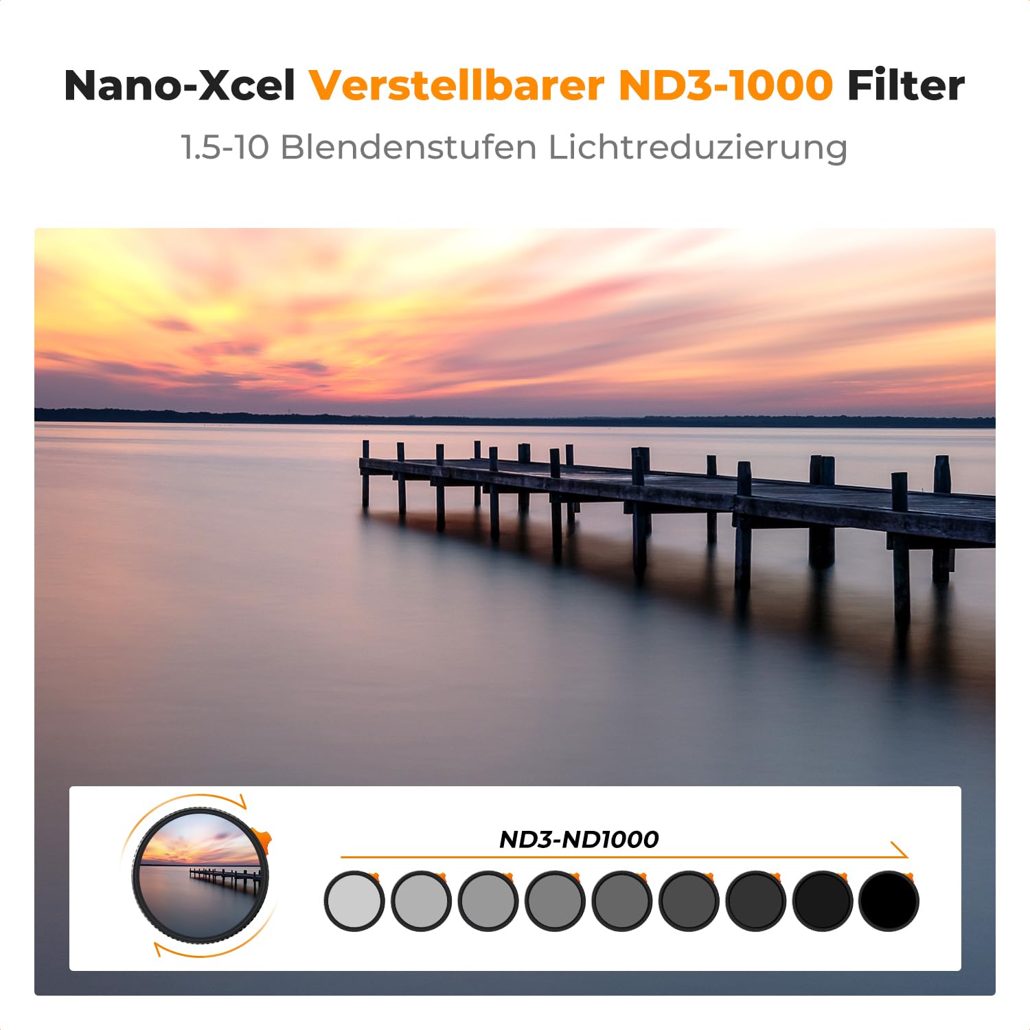 K&F Concept Nano X-Serie Variabler ND Filter ND3-ND1000 Graufilter 67mm(1.5-10 Blendenstufen)