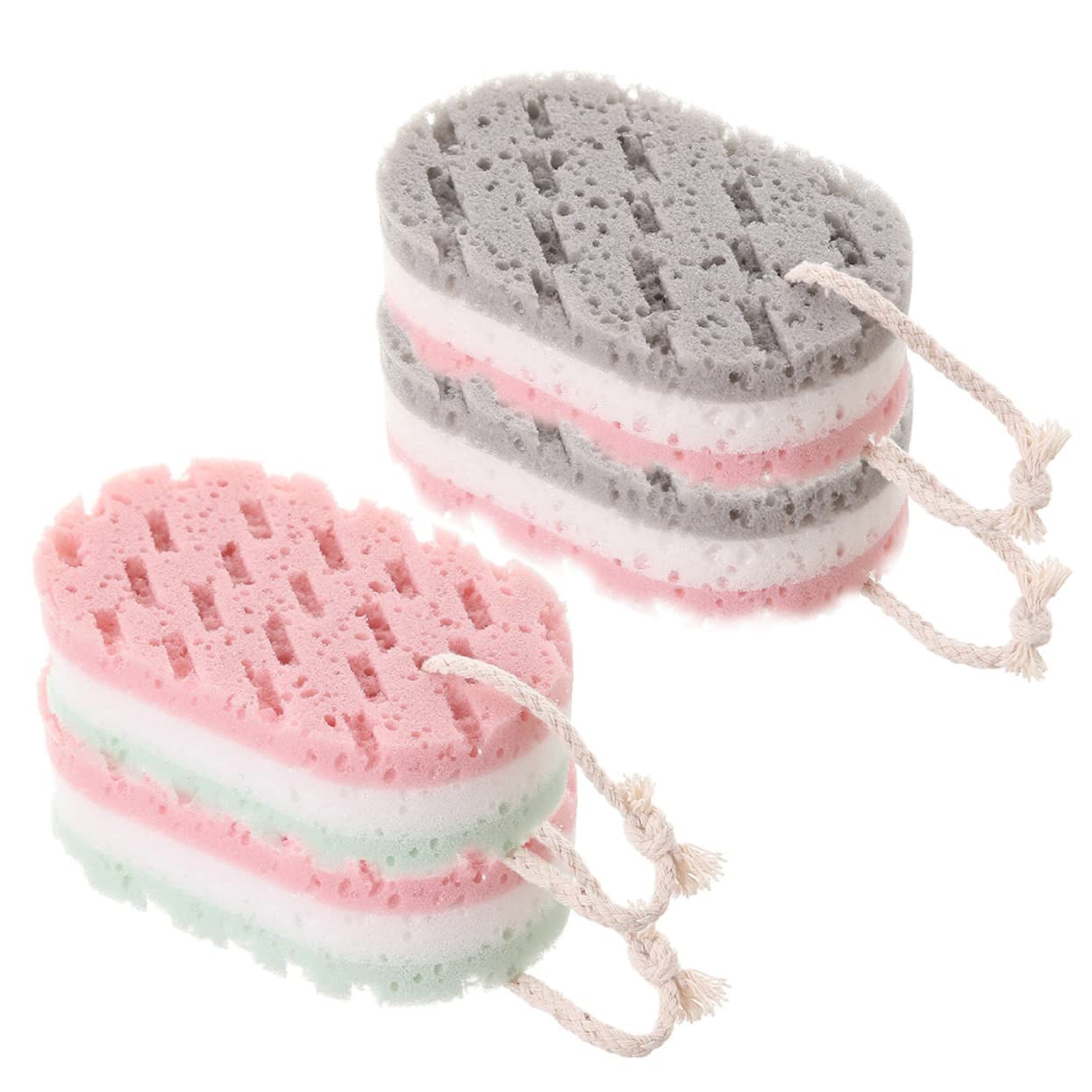 PERSELOSO 4Pcs Exfoliating Bath Sponges Double Sided Shower Scrubber for Deep Cleansing Gentle Massage and Quick Drying for Daily Use and Skin Care Routine