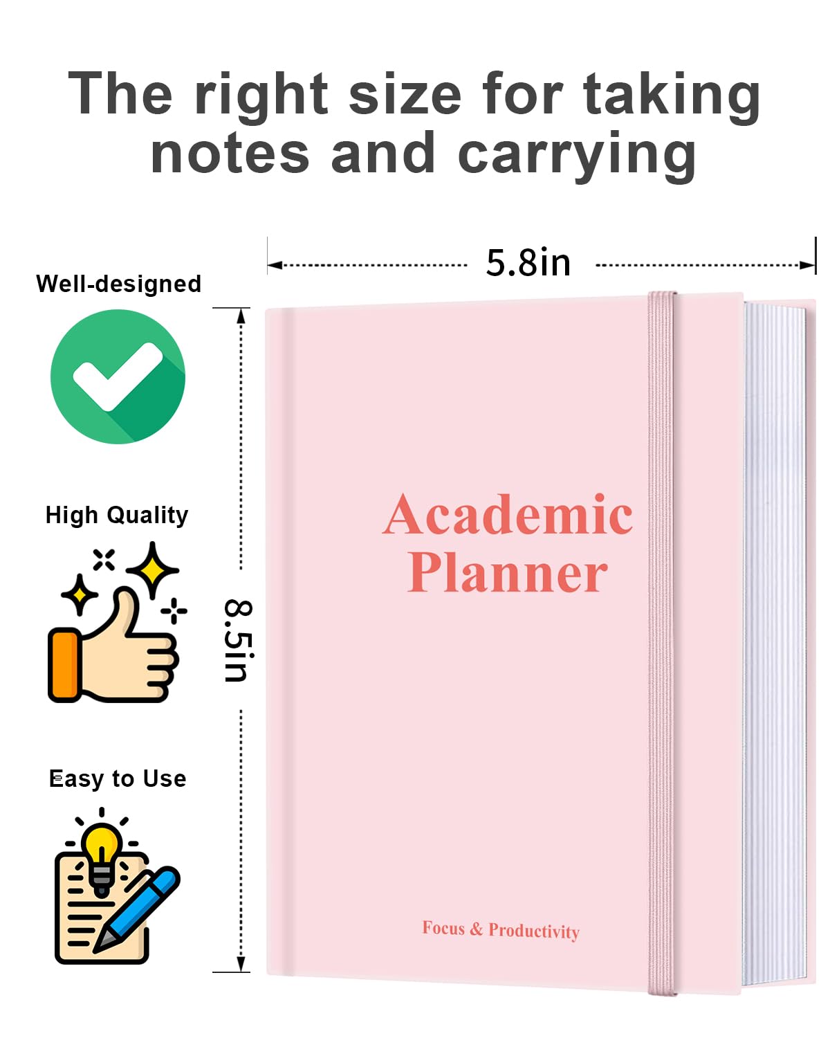 Planer akademicki 2025-2026 – niedatowany tygodniowy planer dla uczniów szkół domowych, liceum, studentów i pielęgniarstwa, 14,7 x 21,5 cm, różowy