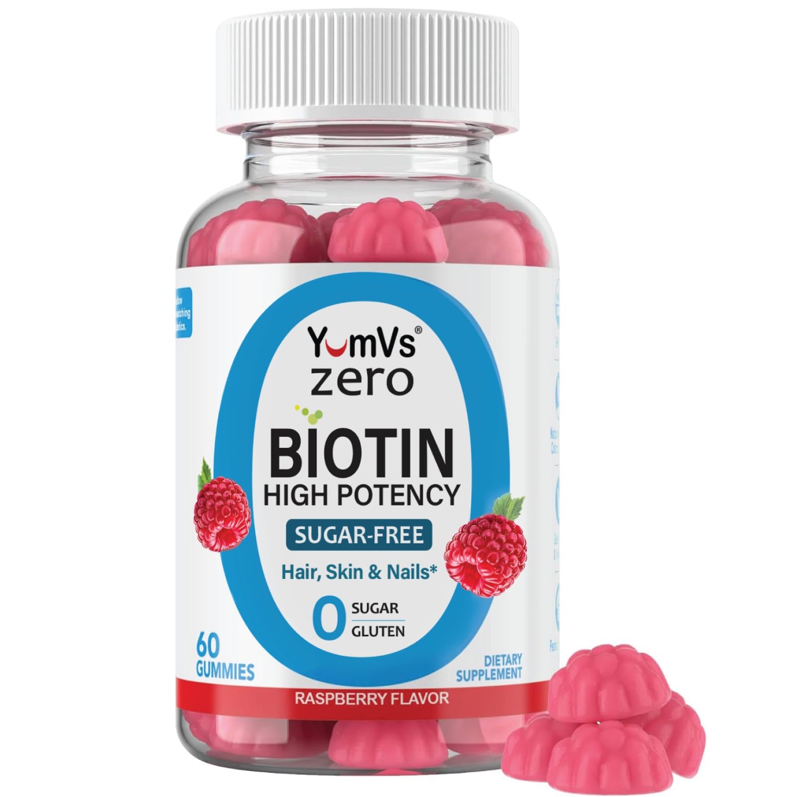 YUM-V'S Sugar Free Biotin Gummies 5,000 mcg, Raspberry (60 Count)
