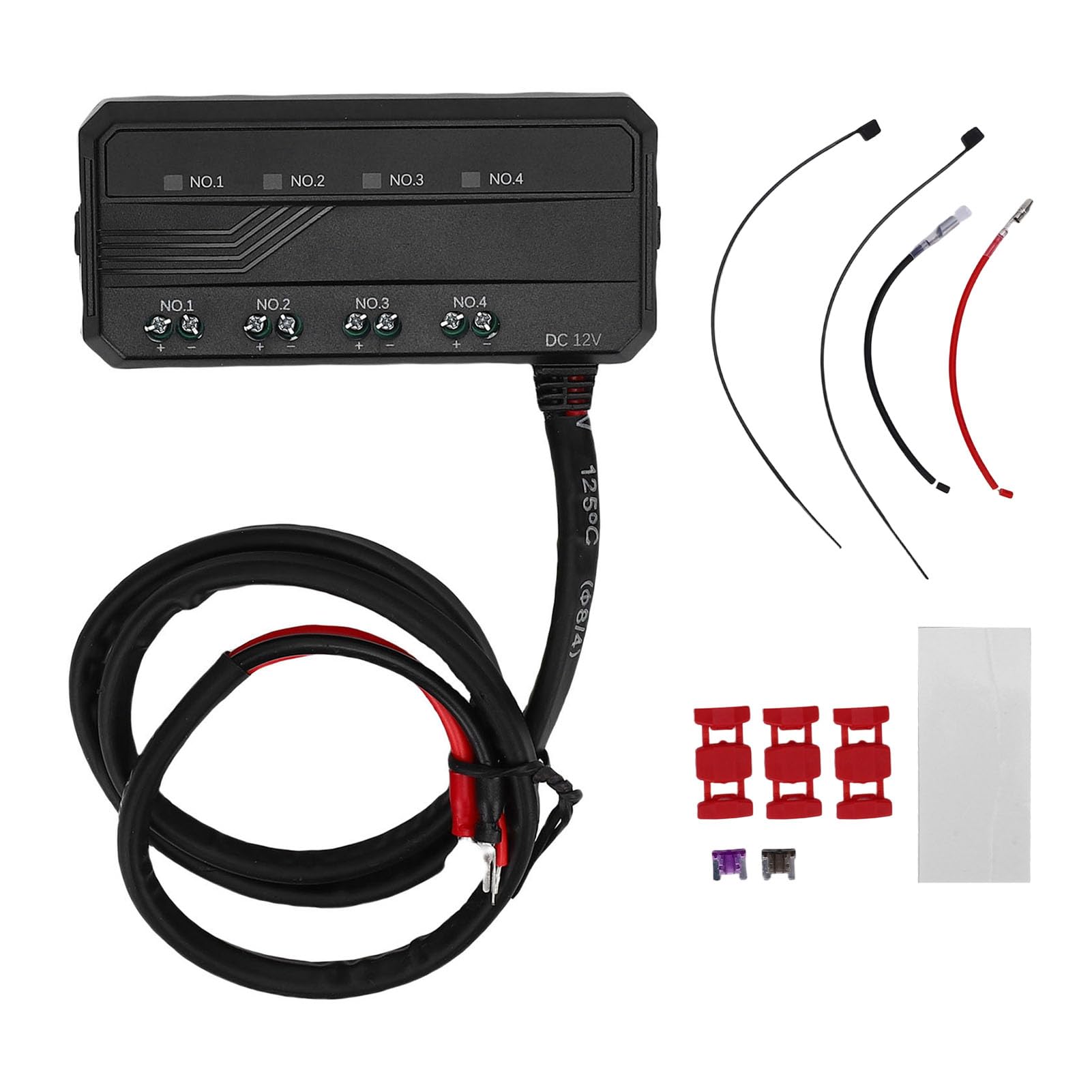 Luocute Boîte à Fusibles de Moto 12 V, Bloc de Fusibles Universel à Profil Bas 20 A avec Indicateur LED et 4 Circuits, pour Voitures, VTT, UTV, Bateaux et Autres Véhicules 12 V