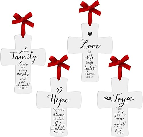 Miniatura 2 de Lighthouse Christian Products Adorno navideño de cerámica de 4 pulgadas con cruz blanca de amor