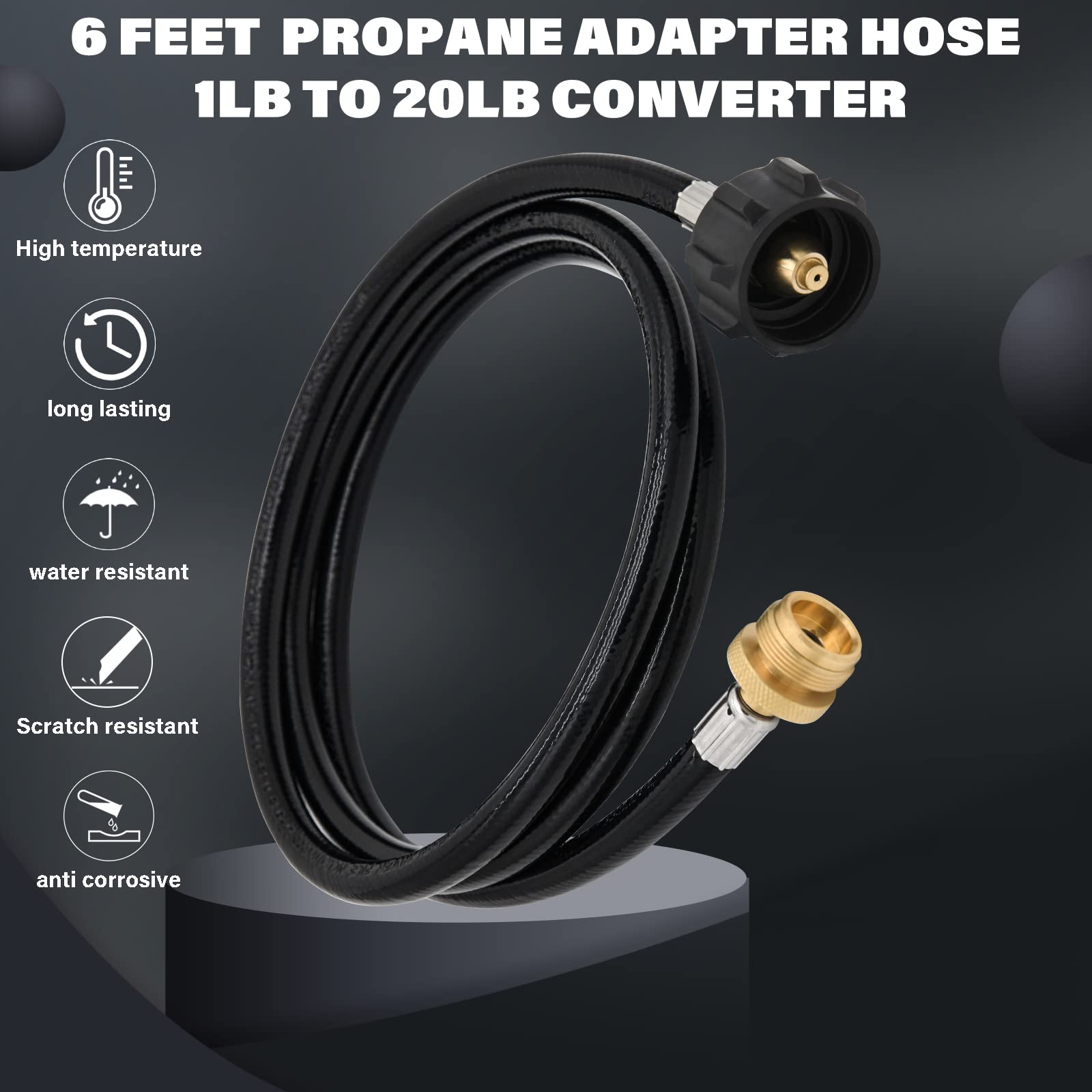 LEIMO KPARTS Wąż adaptera propanu o długości 6 m, od 0,5 kg do 9,1 kg, zamiennik do grilla gazowego Weber Q1200 Q1000, pasuje do zbiornika QCC1/Type1, podłącz do przenośnych urządzeń o wadze 0,5 kg do