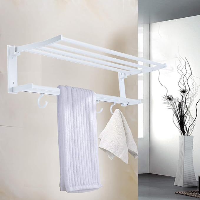 Youwise Pared toallero Toalleros repisa para baño para riel Estante Montado en la pared Baño en casa Estante de almacenamiento con gancho