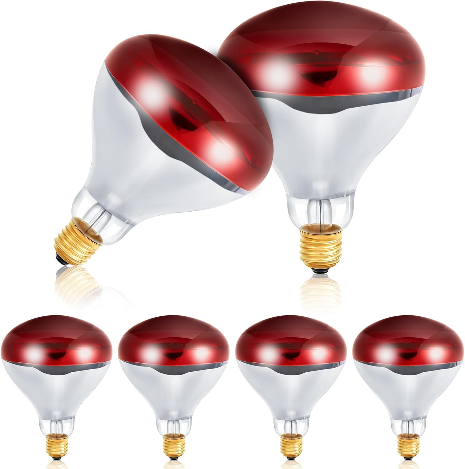 Treela 6 Pcs 110V 175W Red Infrared Bulbs Medium E26 Base, Red Heat Lamp Flood Light Bulbs Heat Light for Bathroom Chickens Brooder Pets