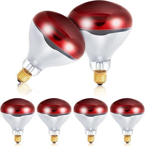 Treela 6 bombillas infrarrojas de 110 V, base mediana E26, lámpara de calor roja, bombillas de luz de inundación, bombilla de calor para baño,