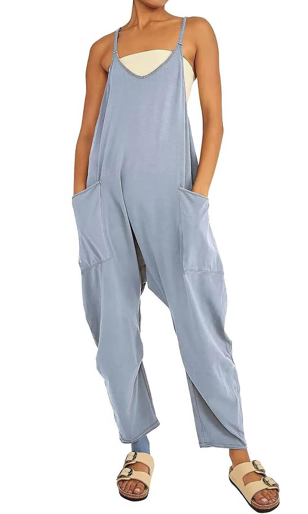 Rompers for Women Casual Summer Jumpsuits Sleeveless Loose Spaghetti Strap Overalls Jumpers