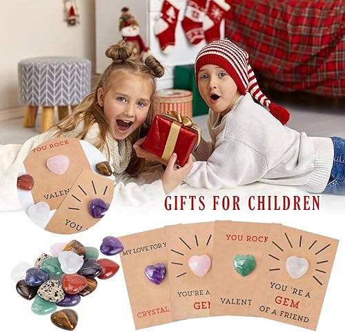 Miniatura 2 de 24 tarjetas de San Valentín con piedras de cristal en forma de corazón, regalos del día de San Valentín para niños, tarjeta de intercambio de San