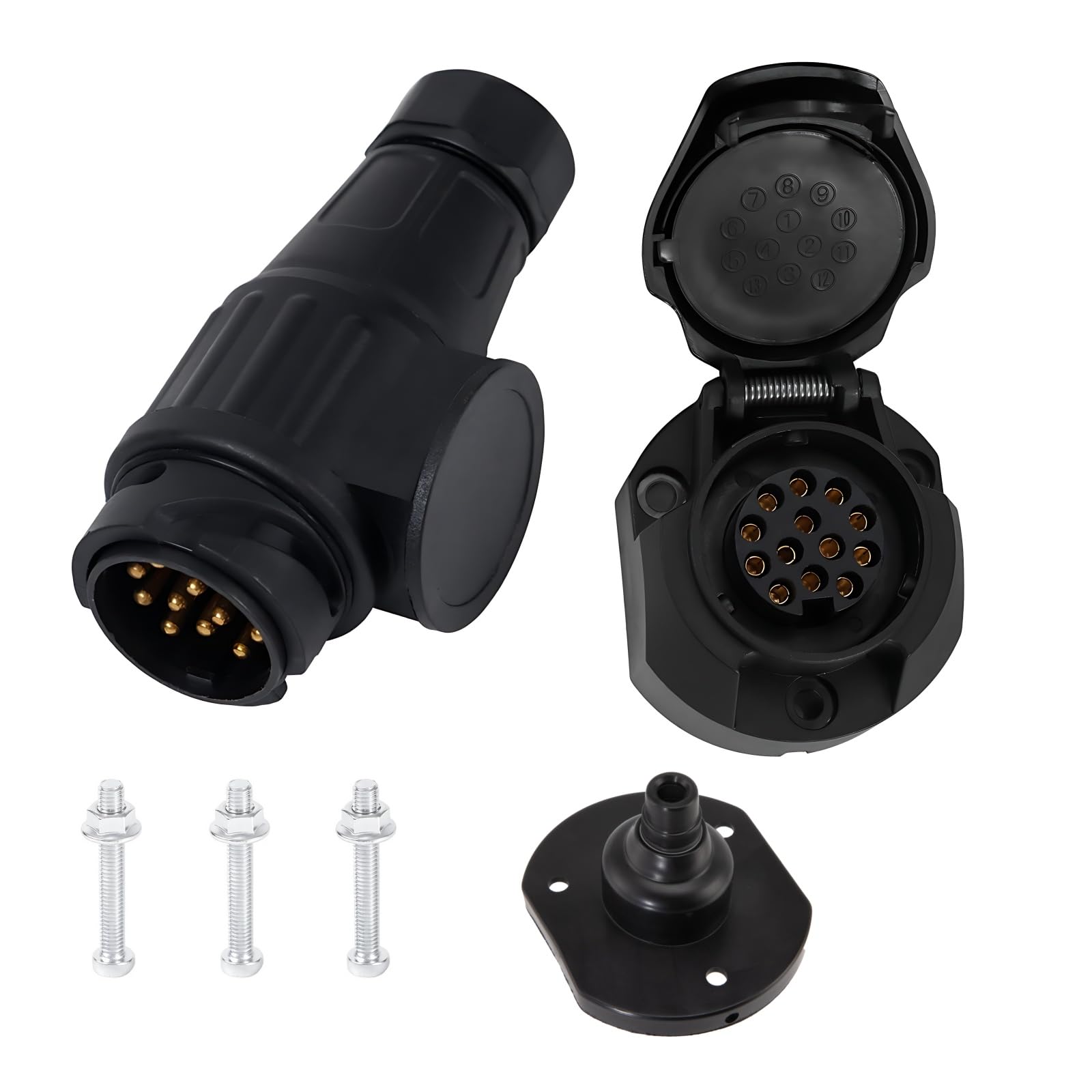 Woola Anhänger Stecker und Steckdose 13 Polig,12V 13 Pol Anhängerkupplung Anschluss Adapter für Trailer Wohnwagen RV PKW Zubehör
