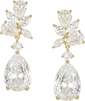 SWEETV Cubic Zirconia Teardrop Dangle Earrings for Wedding Brides Bridesmaids - Elegant Drop Earrings Silver Rose Gold