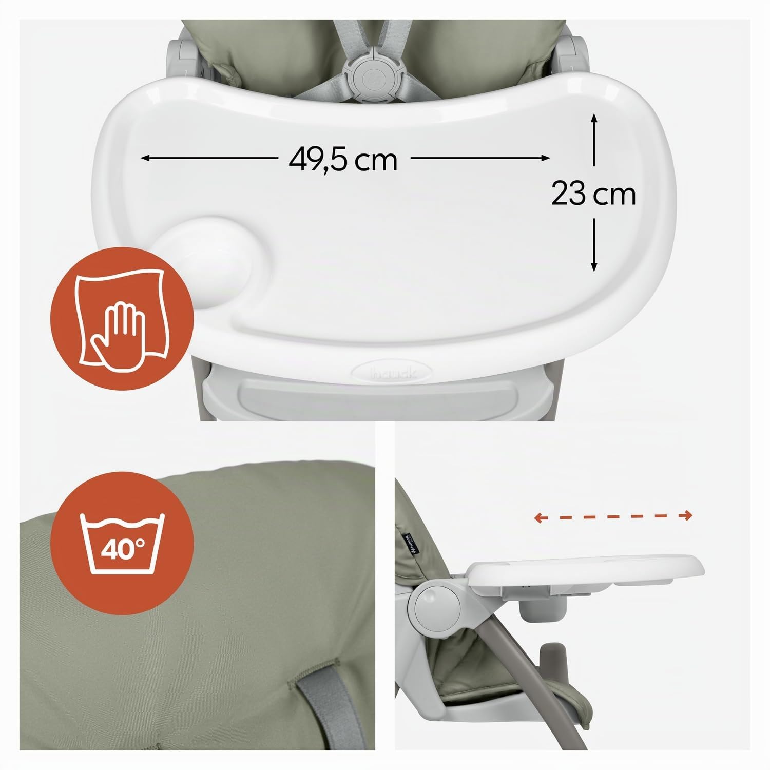 hauck Sit N Fold – Trona Plegable para Bebé y Niños desde 6 Meses hasta 15 kg | Silla de Comer Ergonómica con Arnés 5 Puntos - Respaldo y Bandeja Ajustables - Gran Cesta
