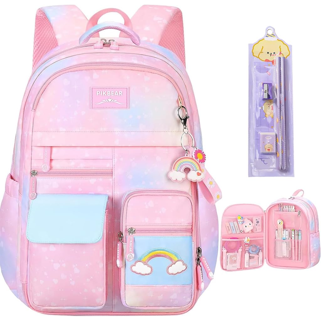 � School Backpacks for Girls & Boys Stylish Durable Water Resistant Kids Bag Burden Relief Cartoon School Bags for Kids Birthday Gift Backpack for School, Picnic (6-12 Years Old) - Pink-image-49