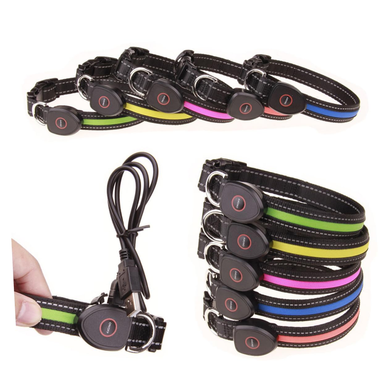 FRCOLOR Collar Circular Recargable para Perro con Luces Led Intermitentes 3 Unidades