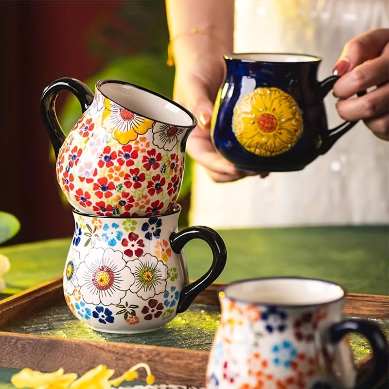 Taza de cerámica floral de 15 oz estilo panzuda miniatura 6