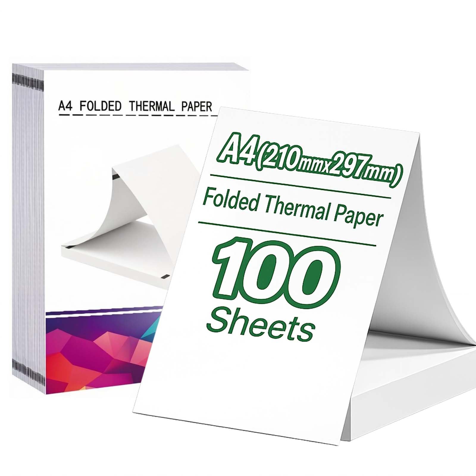 Papel Termico Impresora A4, Papel Impresora Termica, Papel Térmico A4 plegable, Sin BPA, Secado Rápido, Compatible con la Mayoría de Impresoras Térmicas, para para Webs, Documentos y Fotos (100)