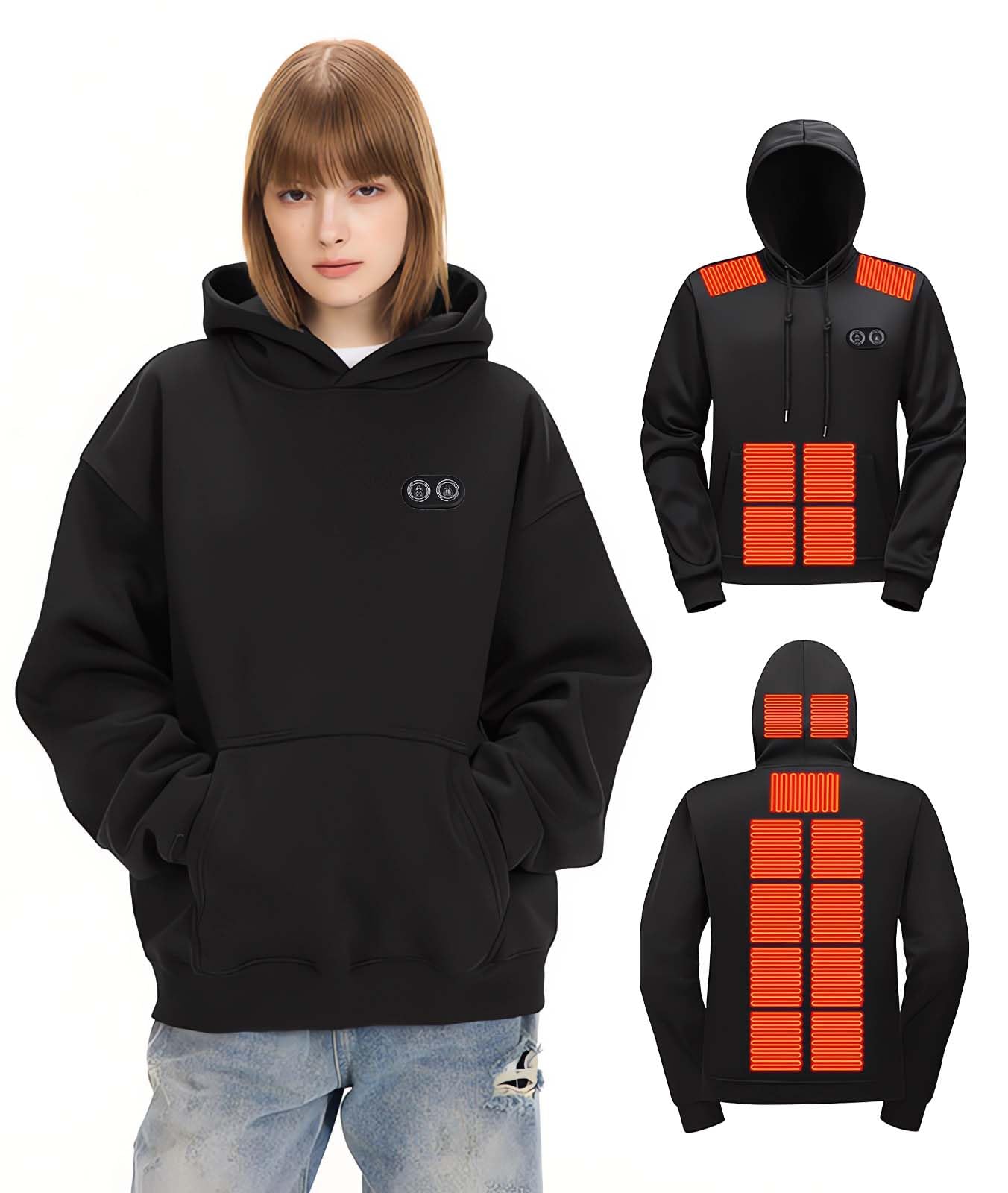 Ogrzewana bluza z kapturem Damskie, Bluza z Kapturem Kobiety, Podgrzewana Kurtka, 3 poziomy temperatury, 17 Stref Grzewczych, Bluzy Oversize Bluzy Sweter Z Kapturem