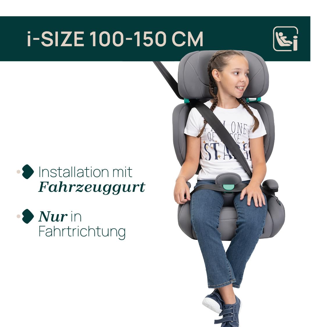Chicco Quizy Lite i-Size, Kinderautositz 3-12 Jahre (100-150 cm), Gewicht 15-36 kg, einfach einzubauen, verstellbar, höhenverstellbar, mit gepolsterten Armlehnen und bequemem Sitz, Grau