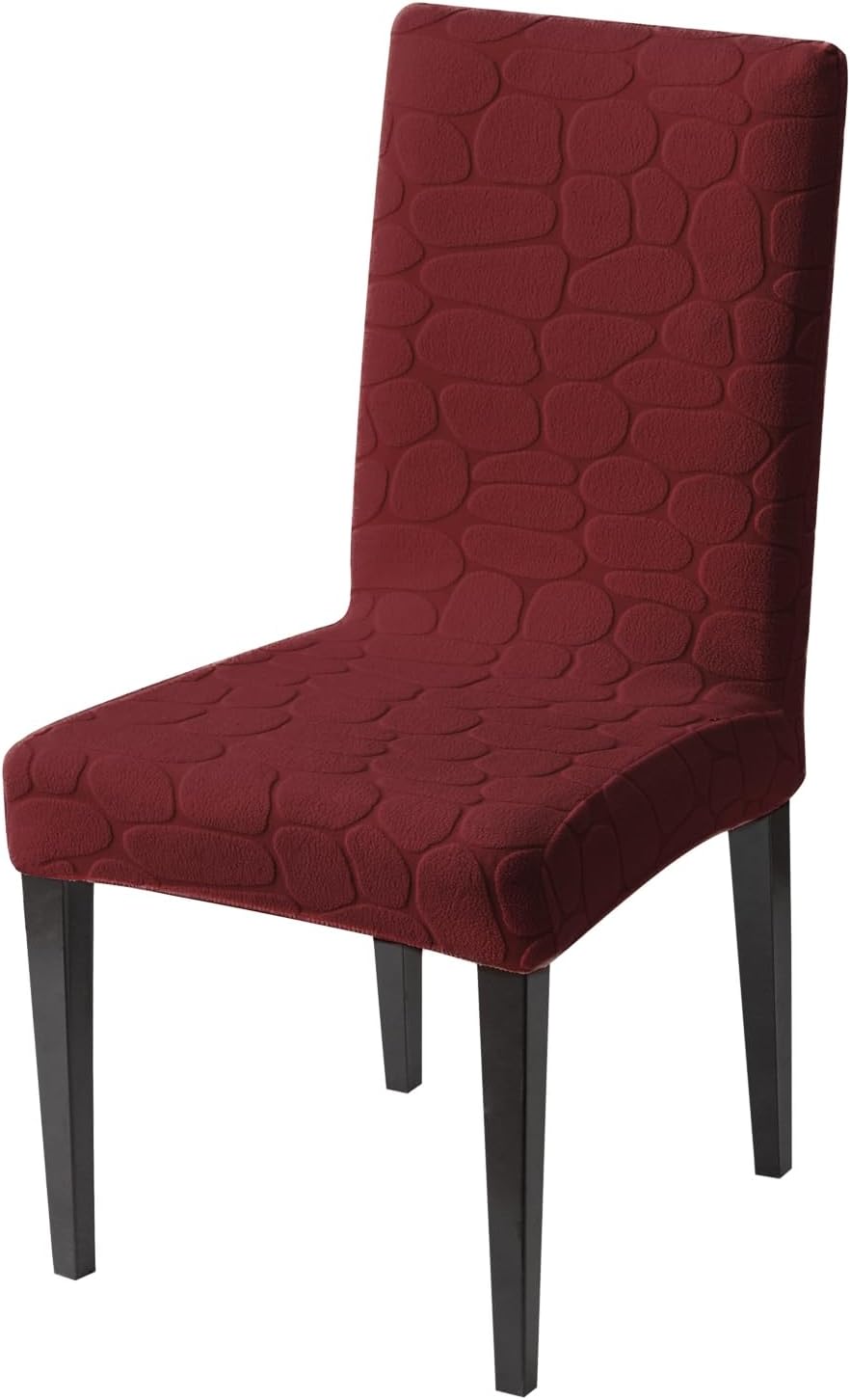 Premium Stretch Dining Chair Covers – 220 GSM Thick Jacquard Fabric, Decorative Washable & Removable Chair Protector for Dining Room (Maroon, Pack of 1)